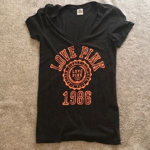 PINK V NECK GREY SHIRT SIZE MEDIUM $15